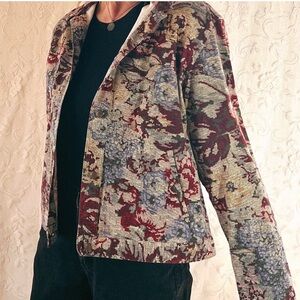 Westbound Vintage Tapestry Floral Print Button Down Blazer Jacket